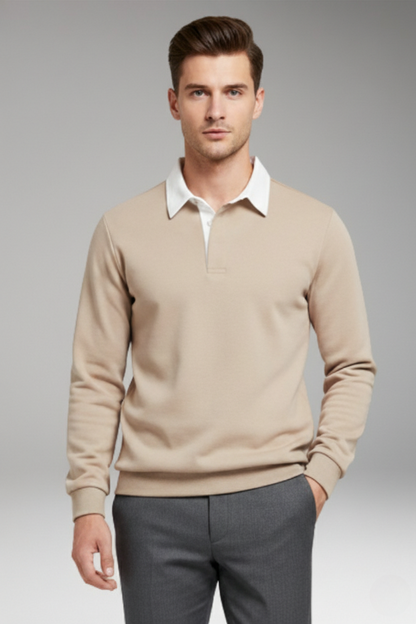 Men's Polo Shirt Ribbed Cuffs Button Closure