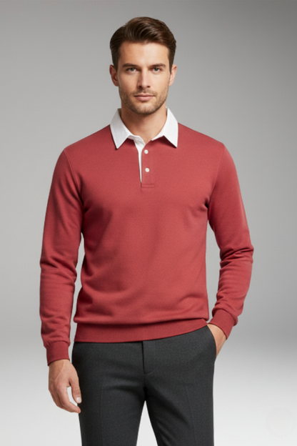 Men's Polo Shirt Ribbed Cuffs Button Closure