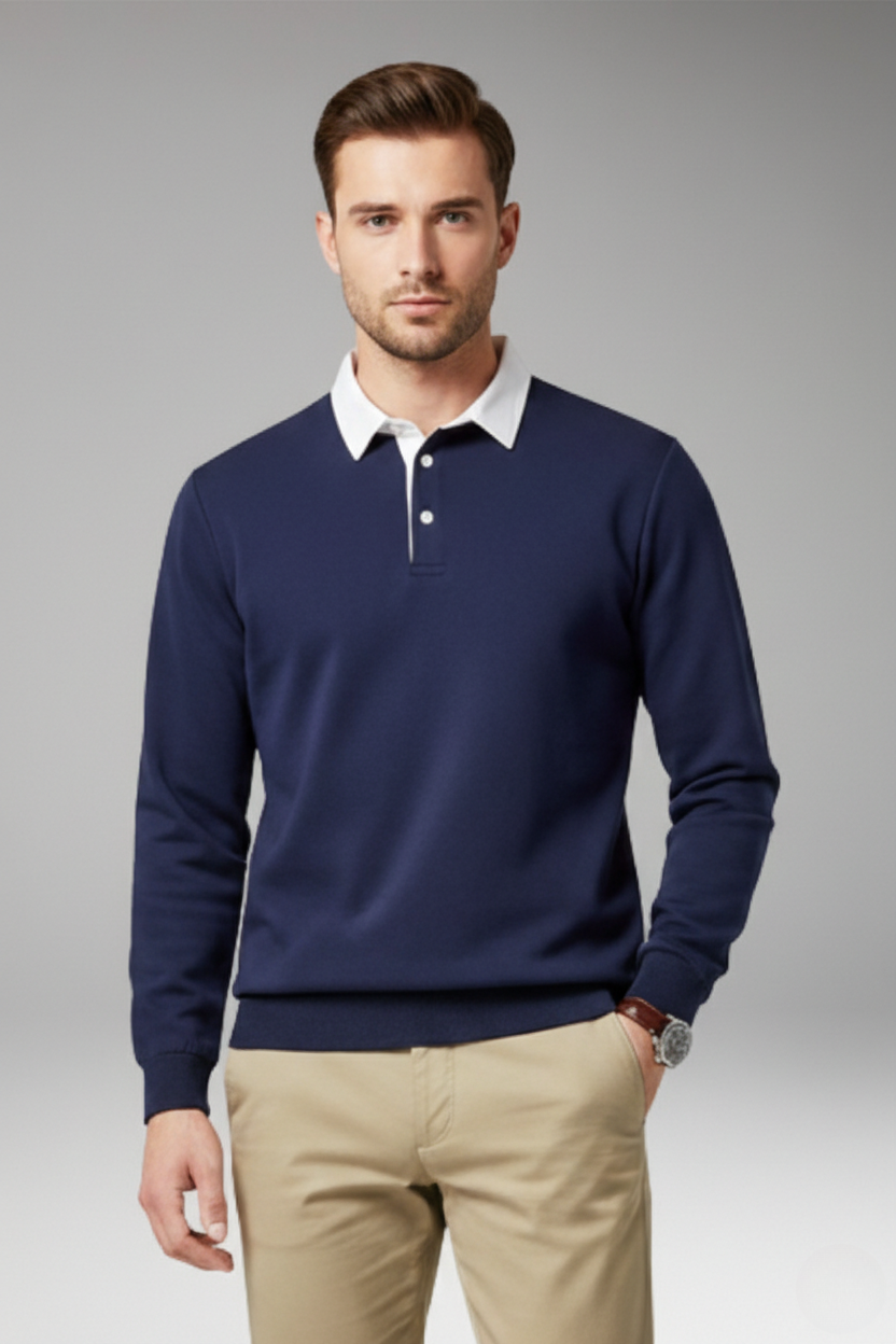 Men's Polo Shirt Ribbed Cuffs Button Closure