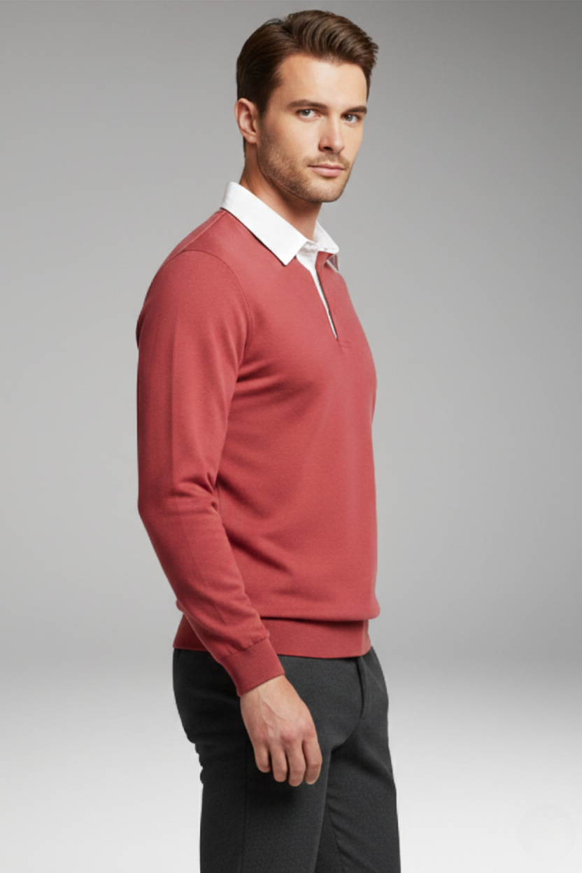 Men's Polo Shirt Ribbed Cuffs Button Closure