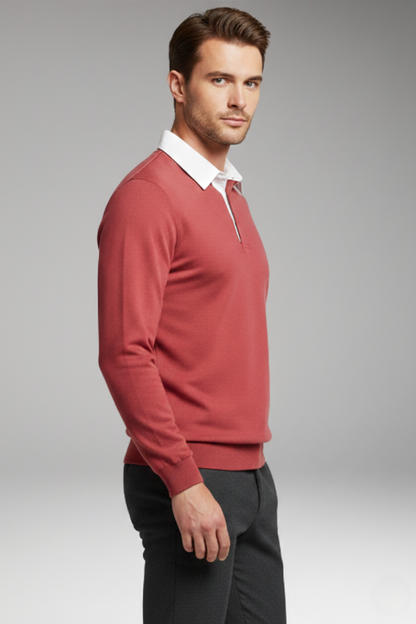 Men's Polo Shirt Ribbed Cuffs Button Closure