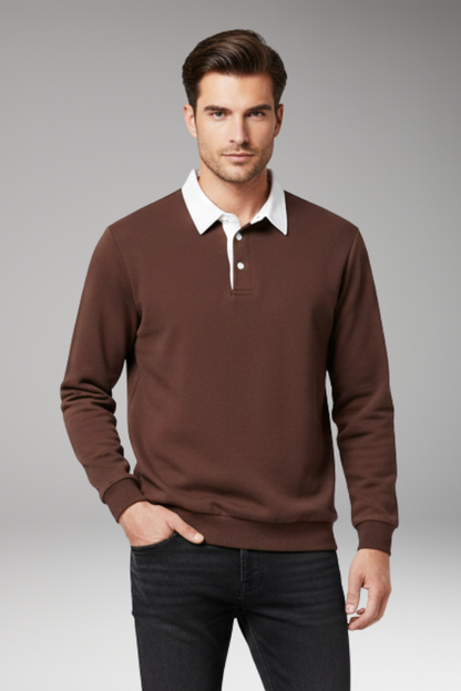 Men's Polo Shirt Ribbed Cuffs Button Closure