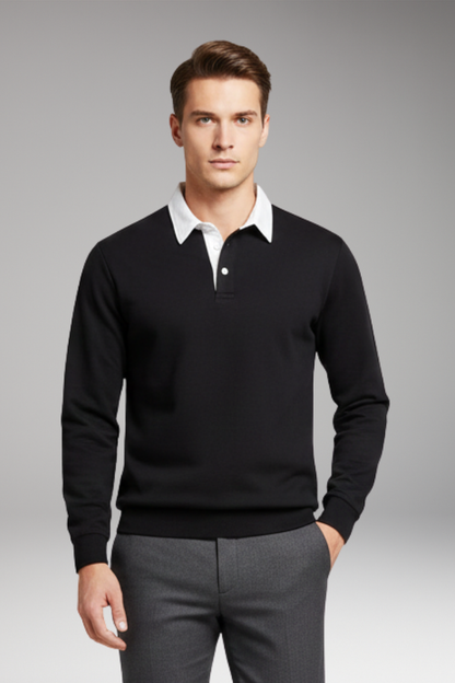 Men's Polo Shirt Ribbed Cuffs Button Closure