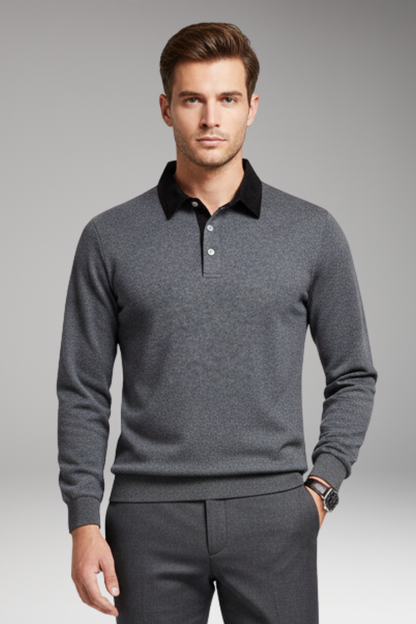 Men's Polo Shirt Ribbed Cuffs Button Closure