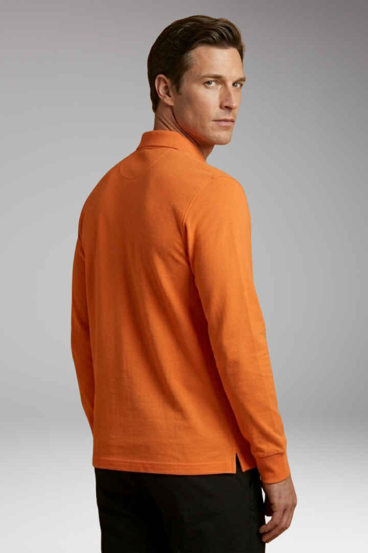 Men's Polo Shirt Long Sleeve Button Collar