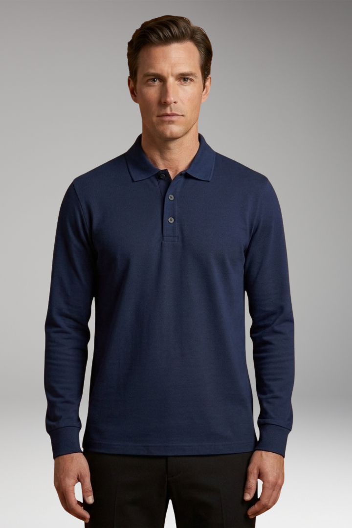 Men's Polo Shirt Long Sleeve Button Collar
