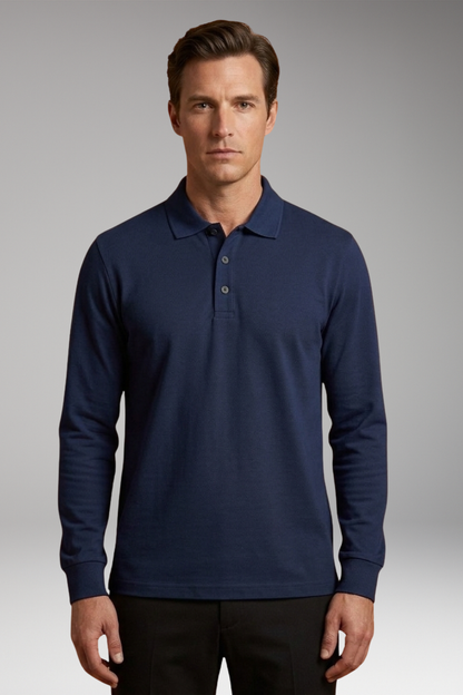 Men's Polo Shirt Long Sleeve Button Collar