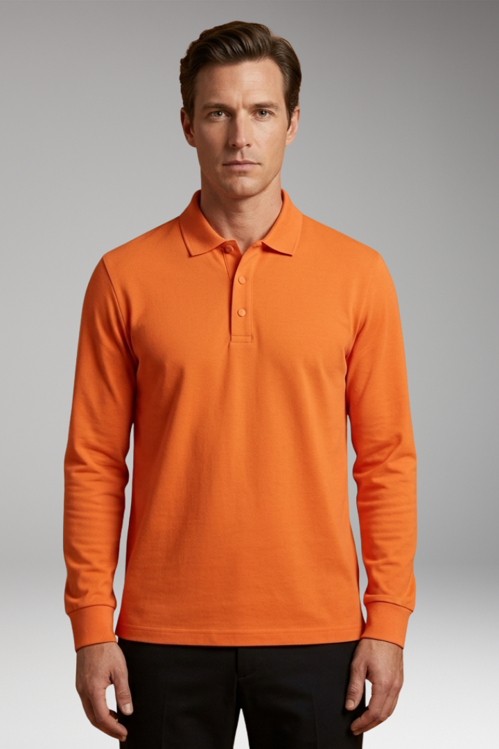 Men's Polo Shirt Long Sleeve Button Collar