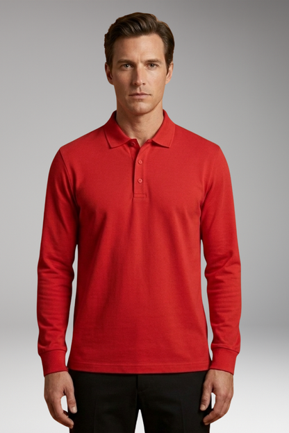 Men's Polo Shirt Long Sleeve Button Collar