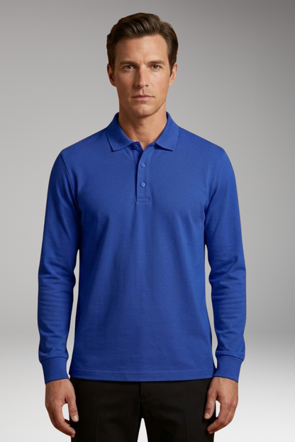 Men's Polo Shirt Long Sleeve Button Collar