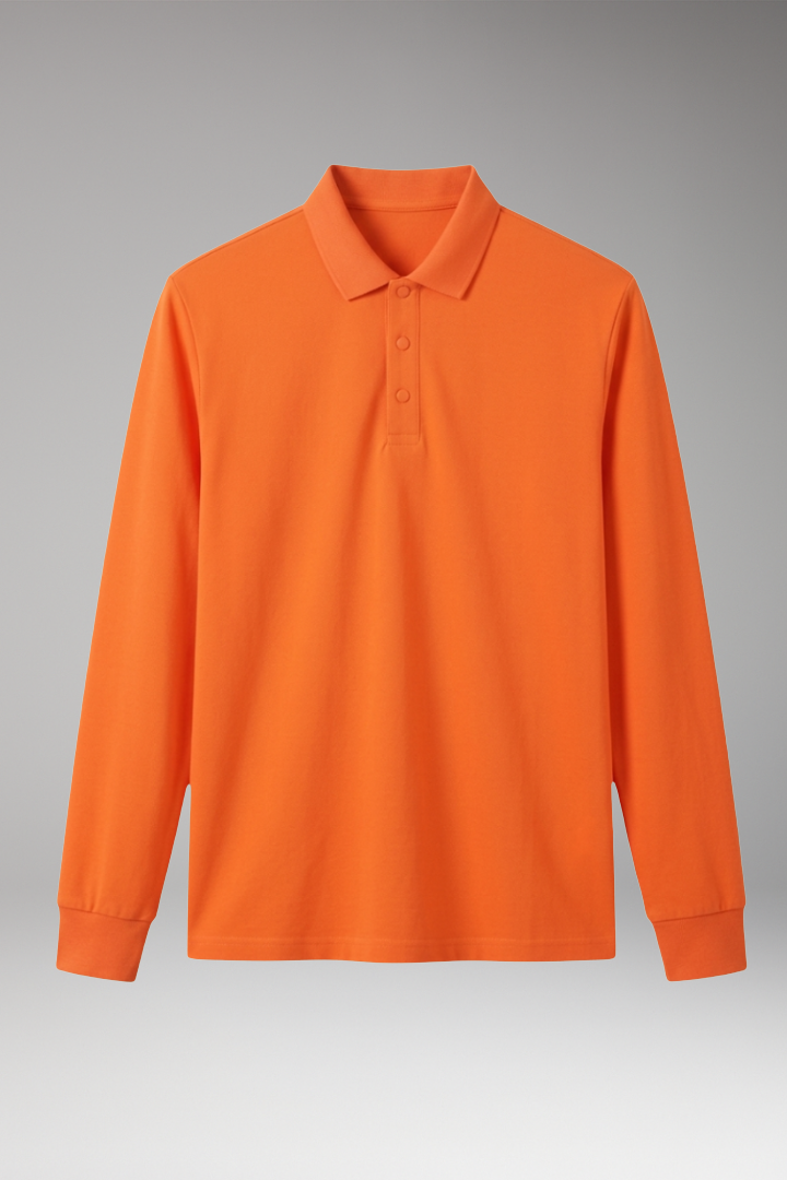 Men's Polo Shirt Long Sleeve Button Collar - VibreMode