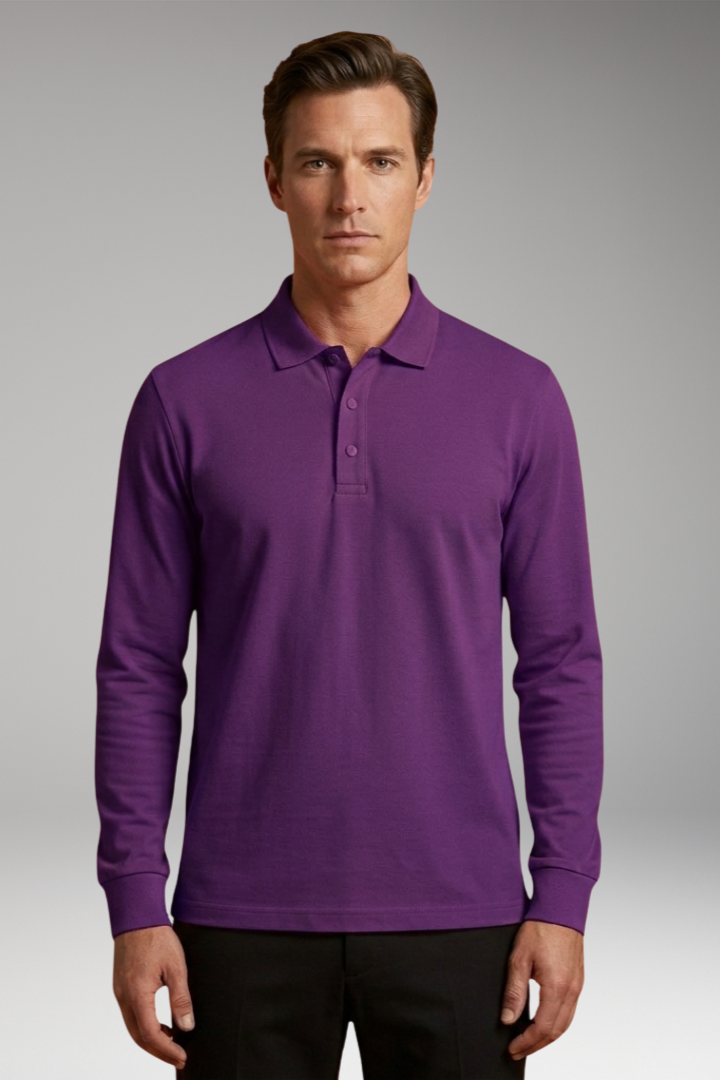 Men's Polo Shirt Long Sleeve Button Collar