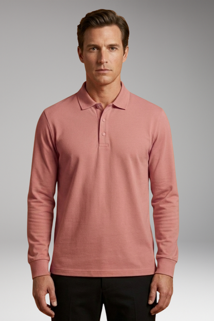 Men's Polo Shirt Long Sleeve Button Collar