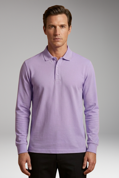Men's Polo Shirt Long Sleeve Button Collar