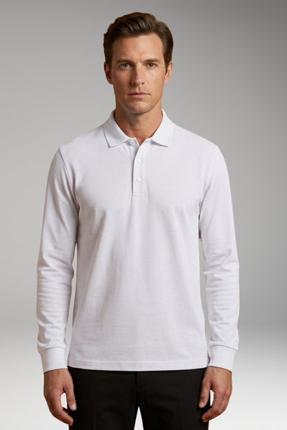 Men's Polo Shirt Long Sleeve Button Collar