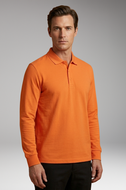 Men's Polo Shirt Long Sleeve Button Collar