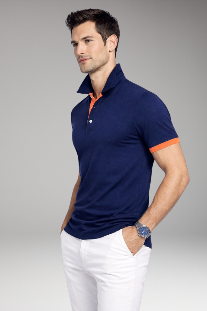 Men's Polo Shirt Contrasting Collar Button Front