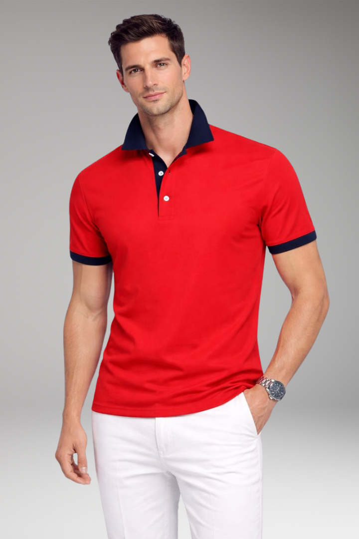 Men's Polo Shirt Contrasting Collar Button Front