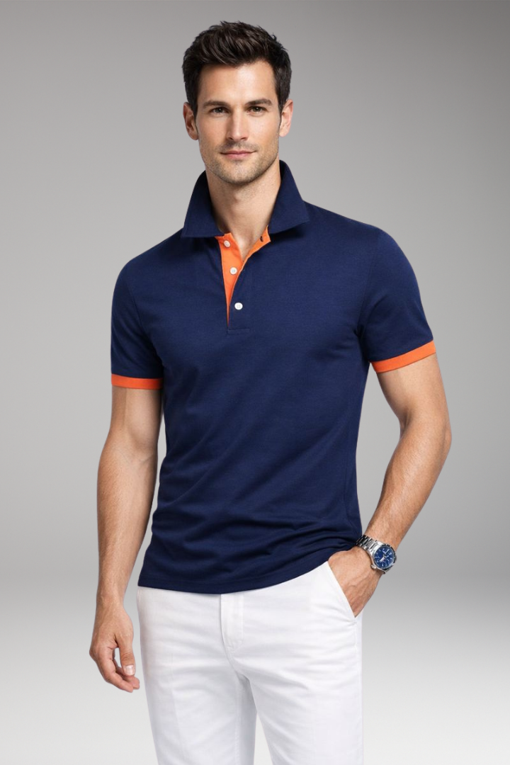 Men's Polo Shirt Contrasting Collar Button Front
