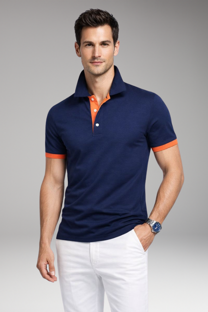 Men's Polo Shirt Contrasting Collar Button Front