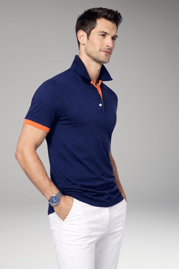 Men's Polo Shirt Contrasting Collar Button Front