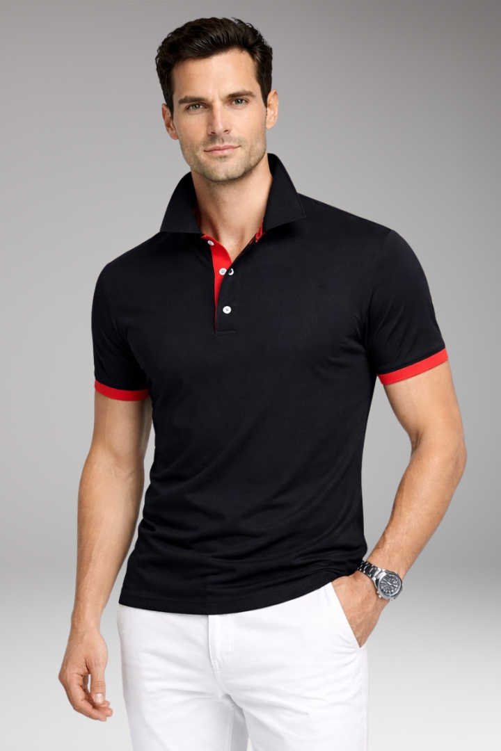 Men's Polo Shirt Contrasting Collar Button Front