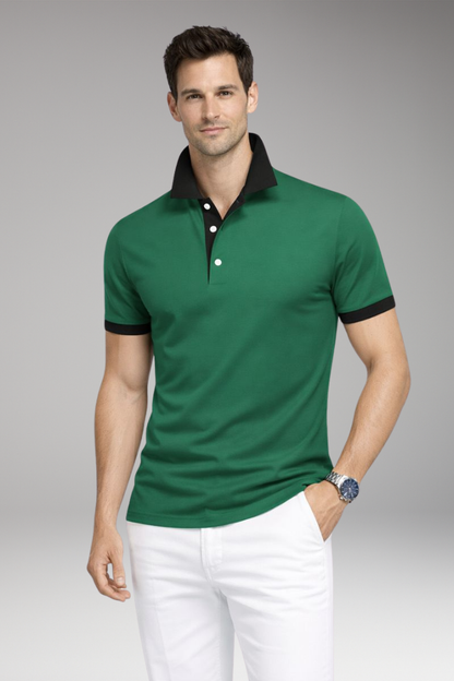 Men's Polo Shirt Contrasting Collar Button Front