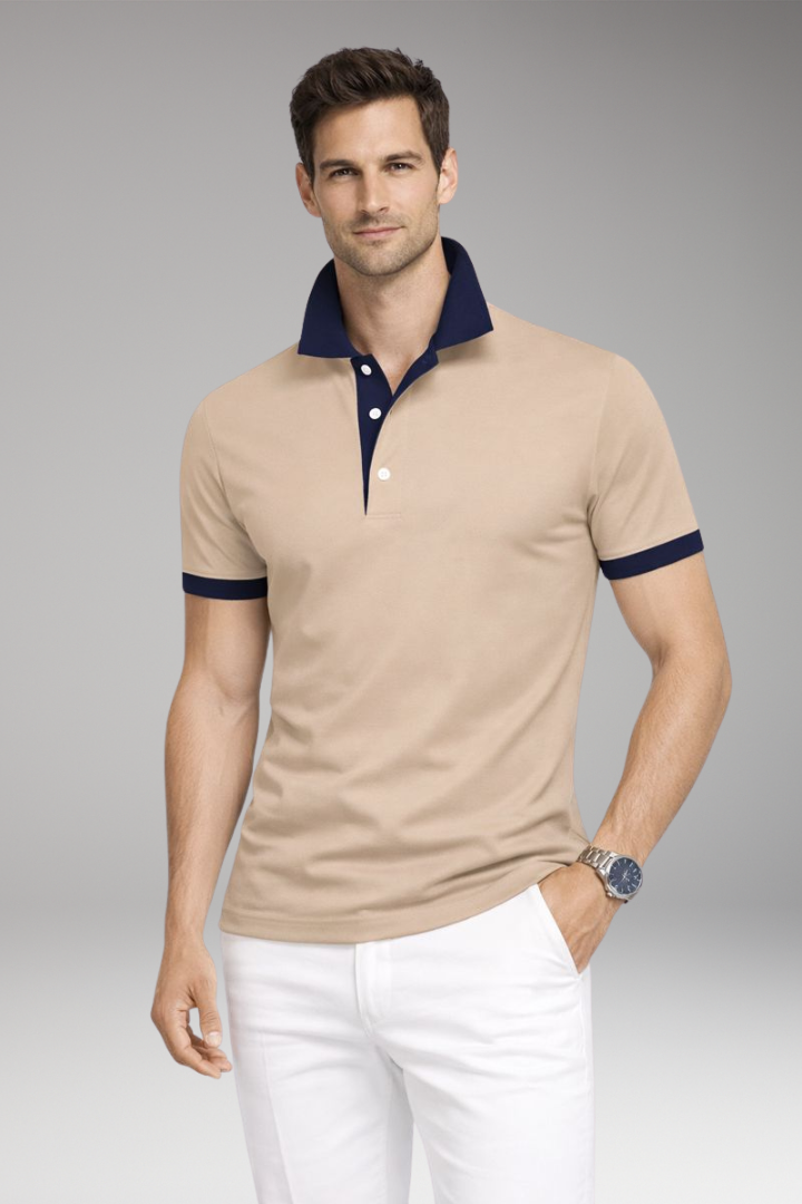 Men's Polo Shirt Contrasting Collar Button Front