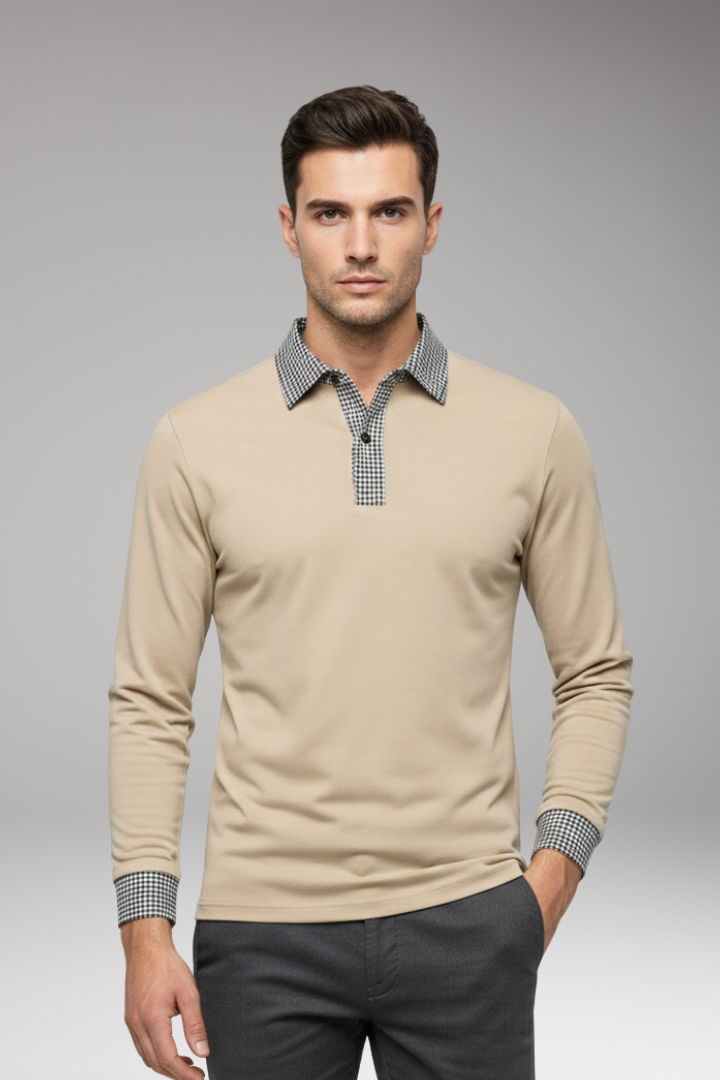 Men's Polo Shirt Contrasting Collar Woven Cuffs