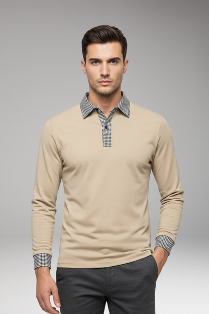 Men's Polo Shirt Contrasting Collar Woven Cuffs