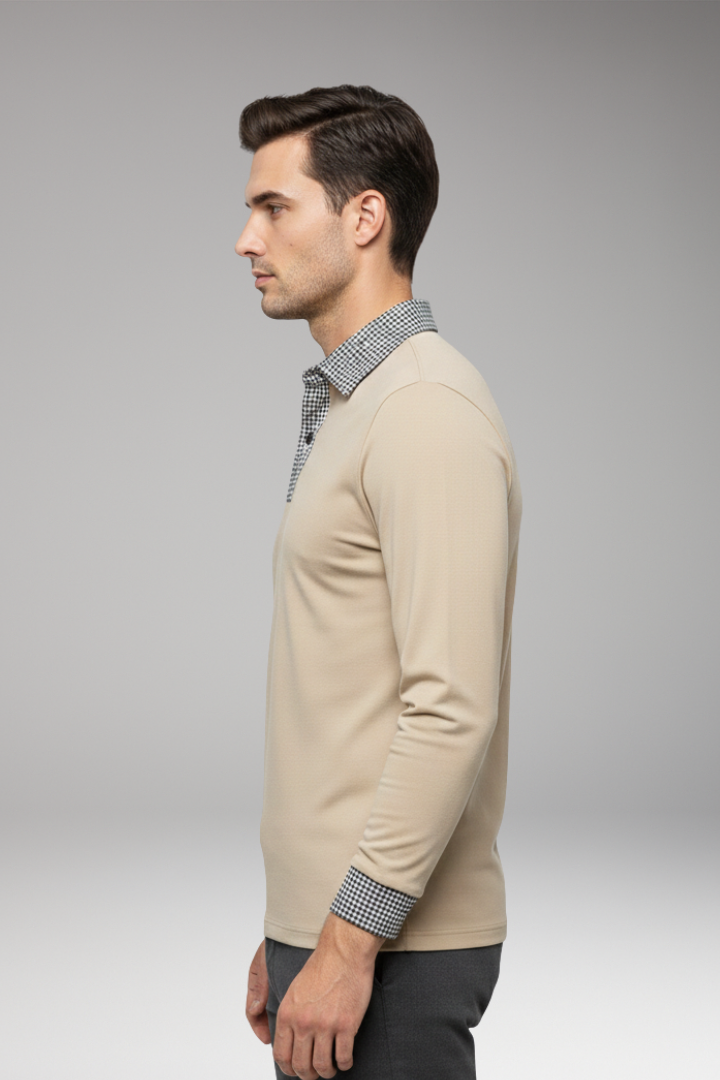 Men's Polo Shirt Contrasting Collar Woven Cuffs