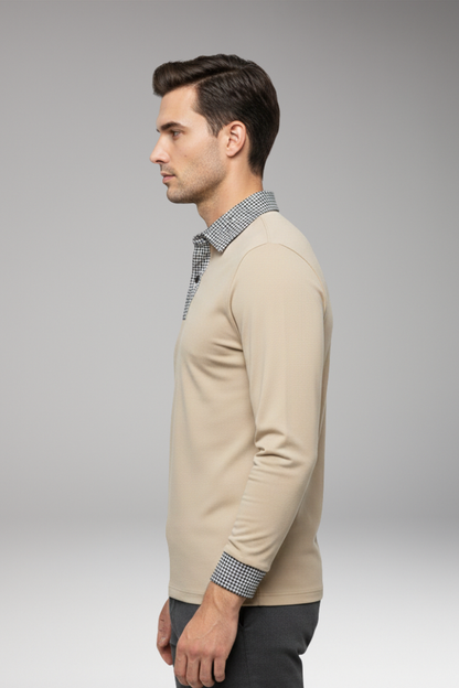 Men's Polo Shirt Contrasting Collar Woven Cuffs