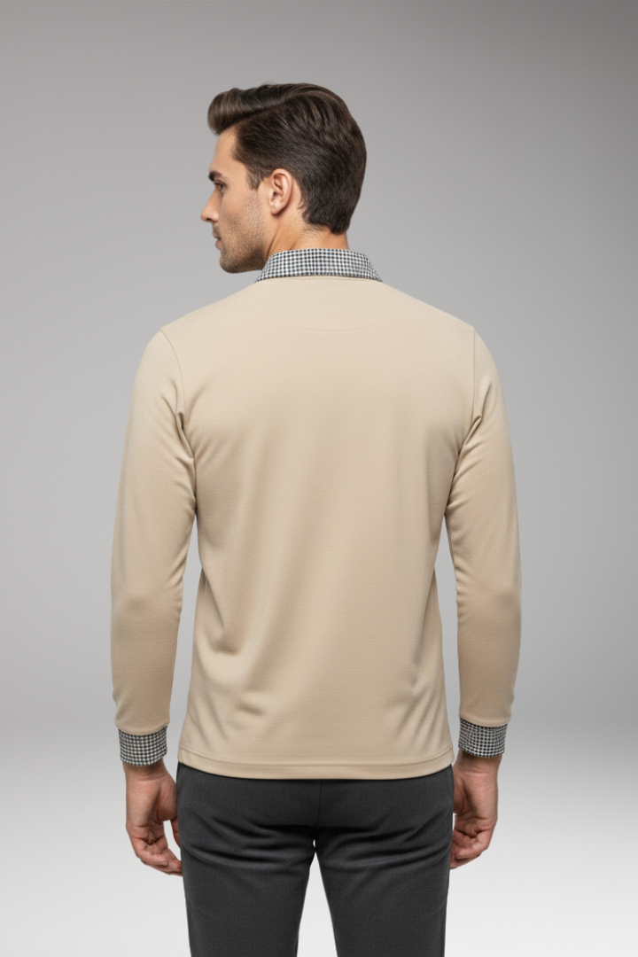 Men's Polo Shirt Contrasting Collar Woven Cuffs
