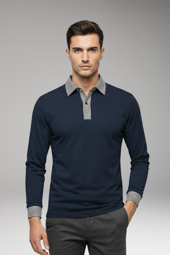 Men's Polo Shirt Contrasting Collar Woven Cuffs