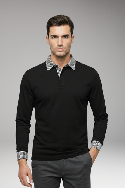 Men's Polo Shirt Contrasting Collar Woven Cuffs