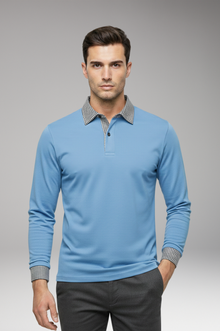 Men's Polo Shirt Contrasting Collar Woven Cuffs