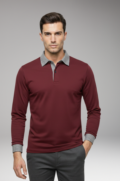 Men's Polo Shirt Contrasting Collar Woven Cuffs