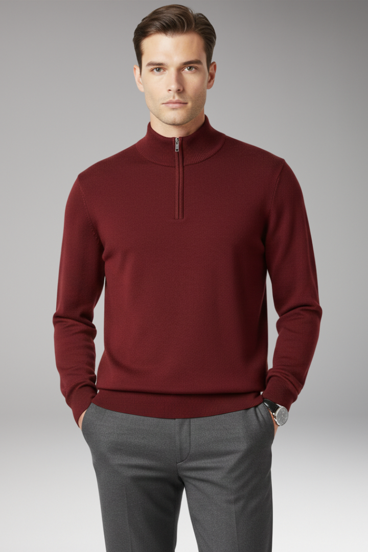 Men's Quarter Zip Pullover Ribbed Edge
