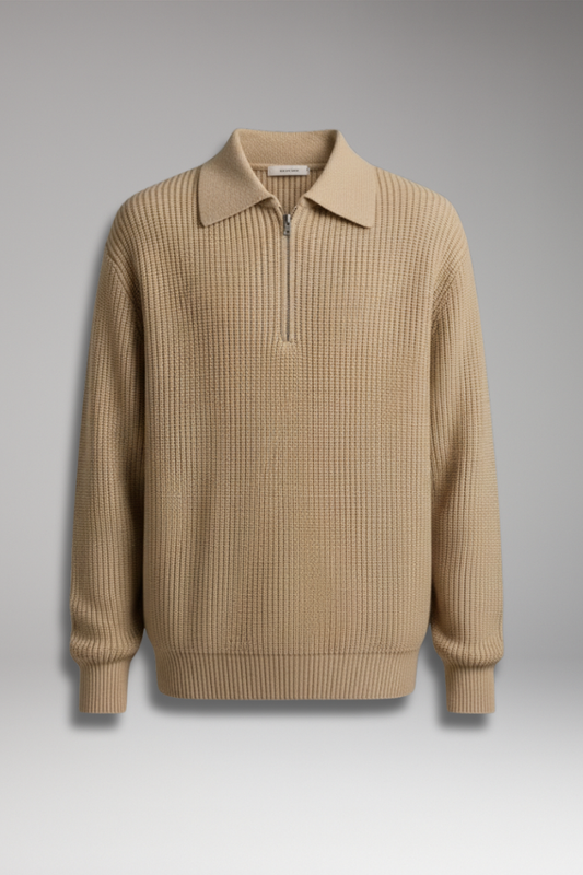 Men's Quarter-Zip Jacquard Knit Sweater Straight Fit - VibreMode