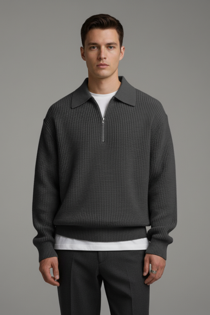 Men's Quarter-Zip Jacquard Knit Sweater Straight Fit
