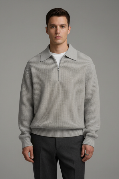 Men's Quarter-Zip Jacquard Knit Sweater Straight Fit