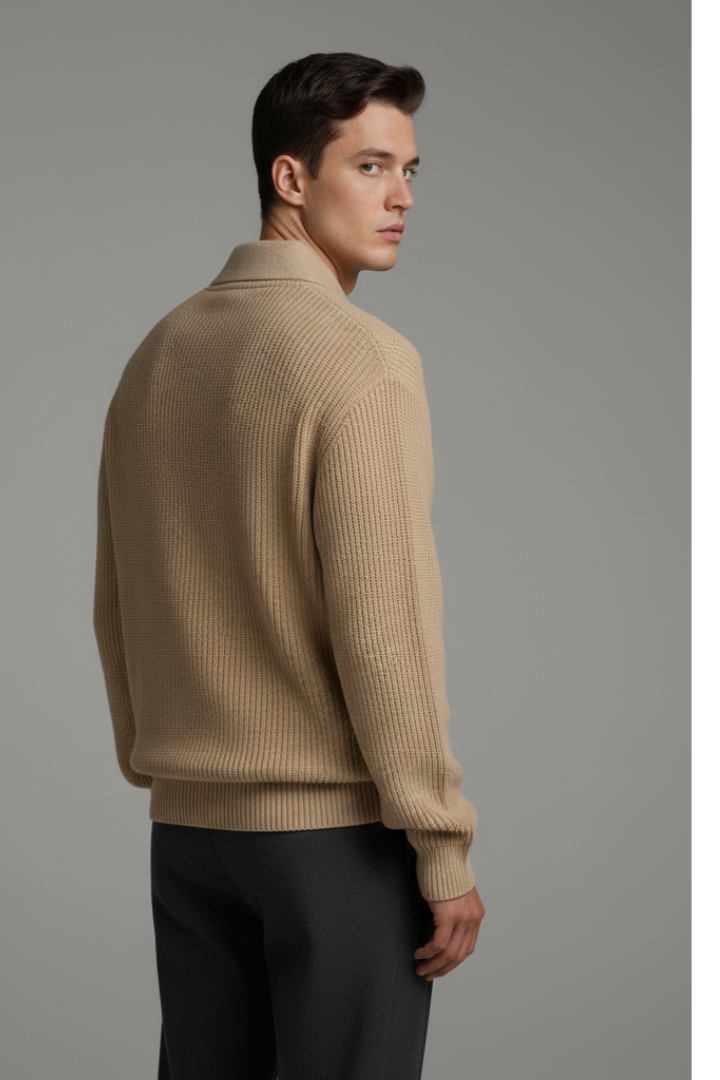 Men's Quarter-Zip Jacquard Knit Sweater Straight Fit