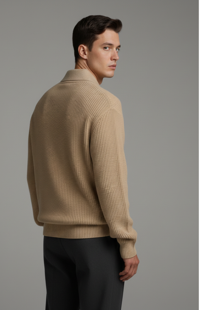Men's Quarter-Zip Jacquard Knit Sweater Straight Fit