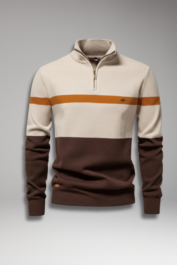 Men's Quarter Zip Sweater Mock Neck Stripe Pattern - VibreMode