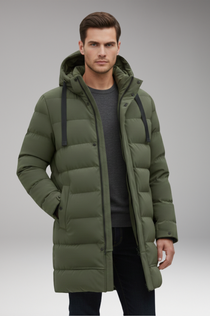 Men's Quilted Hooded Coat Waterproof Zip Front