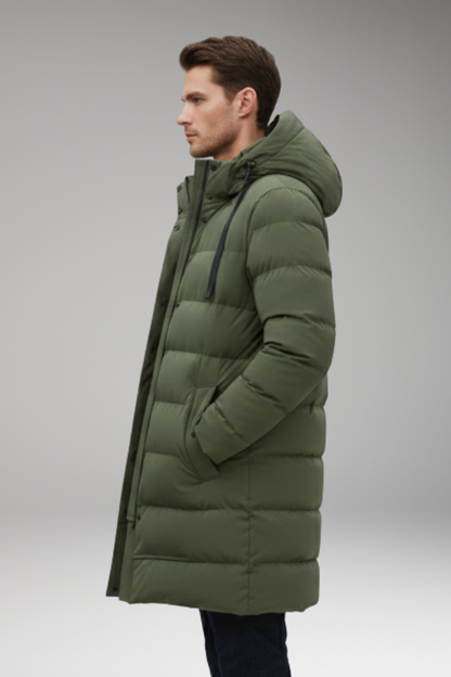 Men's Quilted Hooded Coat Waterproof Zip Front