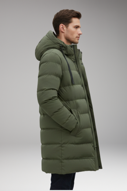 Men's Quilted Hooded Coat Waterproof Zip Front