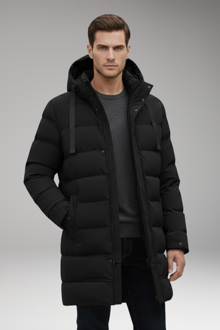 Men's Quilted Hooded Coat Waterproof Zip Front