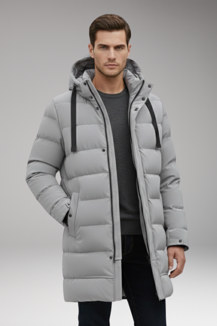Men's Quilted Hooded Coat Waterproof Zip Front