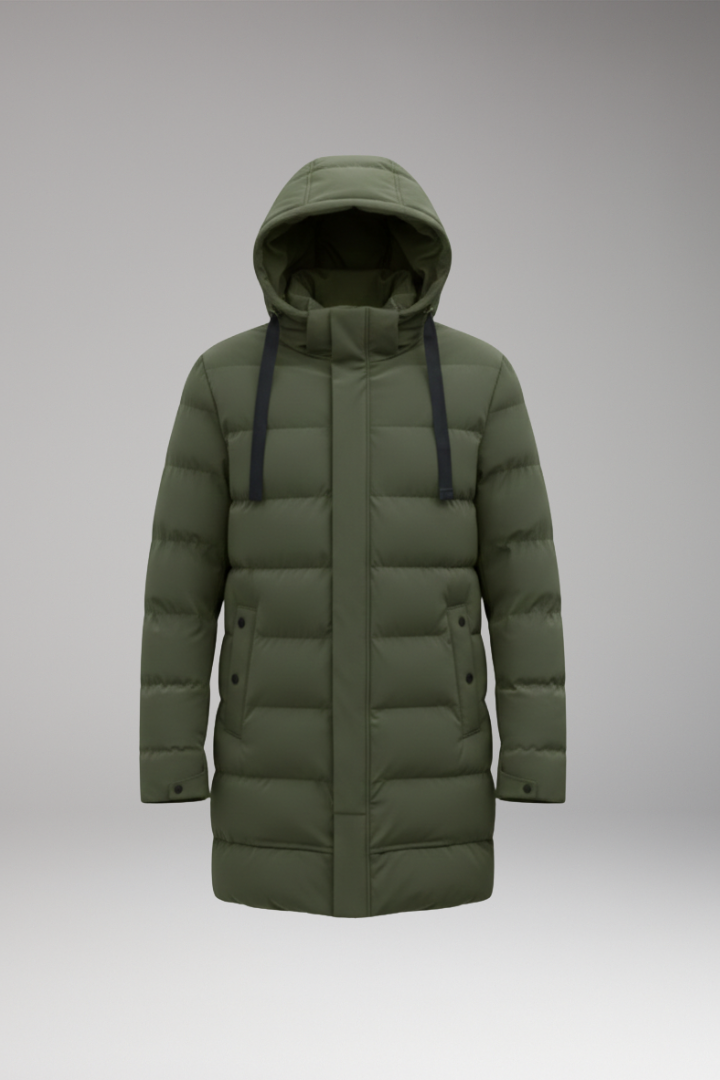 Men's Quilted Hooded Coat Waterproof Zip Front - VibreMode